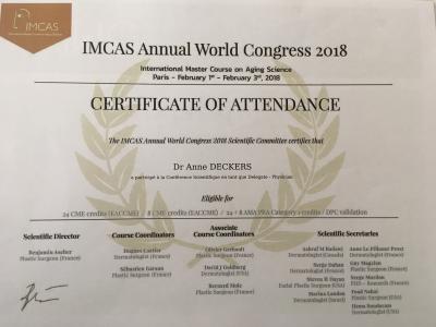 IMCAS Annual World Congress 2018 - Certificate of attendance