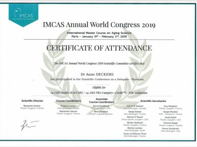 IMCAS Annual World Congress 2019 - Certificate of attendance
